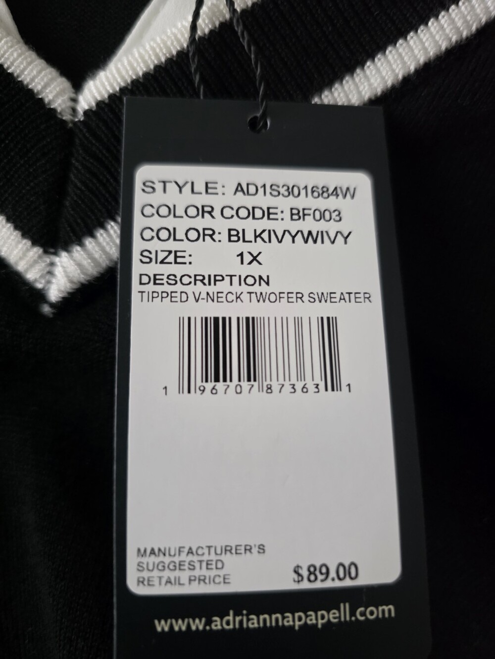 NWT Adrianna Papell Tipped V-Neck Twofer Sweater Black Size 1X - Picture 4 of 10